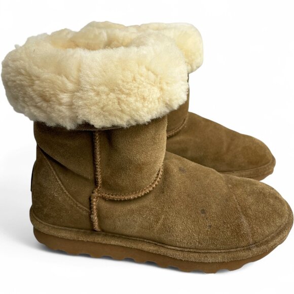 Bearpaw Elle Short Suede Leather Brown Shearling Lined Winter Boots Women's 9 - Picture 2 of 14